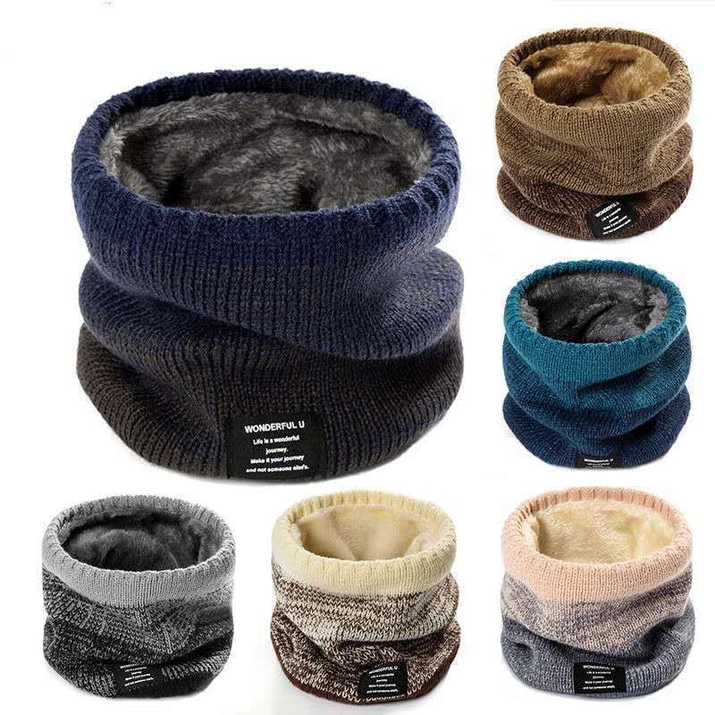 Muffler Men Wool - 冬のスカーフ男性フリースリングバンダナニット暖かい固体スカーフ女性ネックウォーマー厚いカシミヤホットハンカチスキーマスク