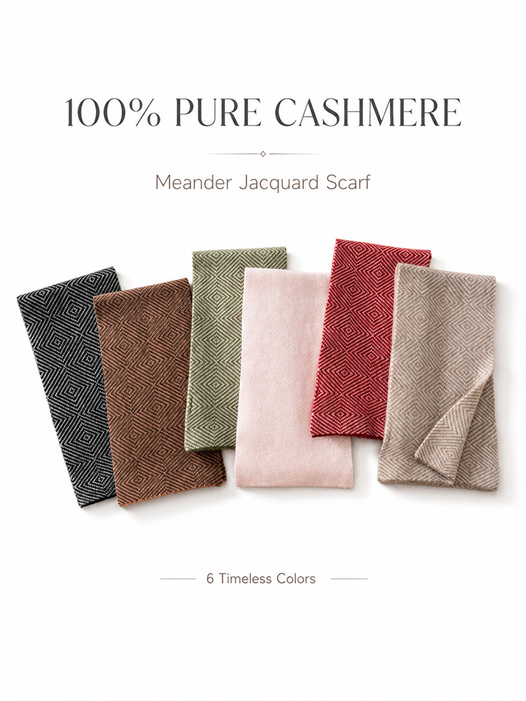 Muffler Men Wool - 100% カシミヤスカーフ ジャカードスカーフ 二層 リバーシブル 幾何学模様