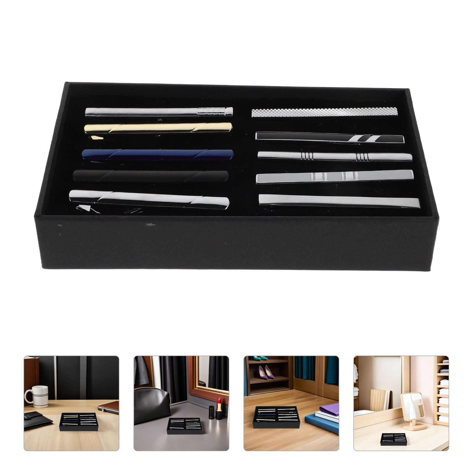 Tie Bar Set Gift - 10個入り ネクタイクリップセット エレガントな金属製ネクタイバー ビジネス、結婚式、オフィス、新郎介添人向けアクセサリー ギフトボックス入り フォーマルネクタイクリップ