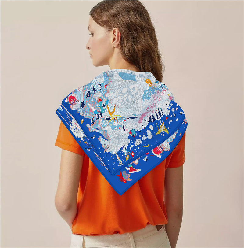 Pobingツイルシルクスカーフ女性ユーロ馬印刷正方形のスカ - Scarf Silk Square のレビューと価格