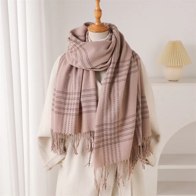 女性用、スコットランド風のフリンジ付き冬用マフラー、タッセル - Woven Scarf Blanket のレビューと価格