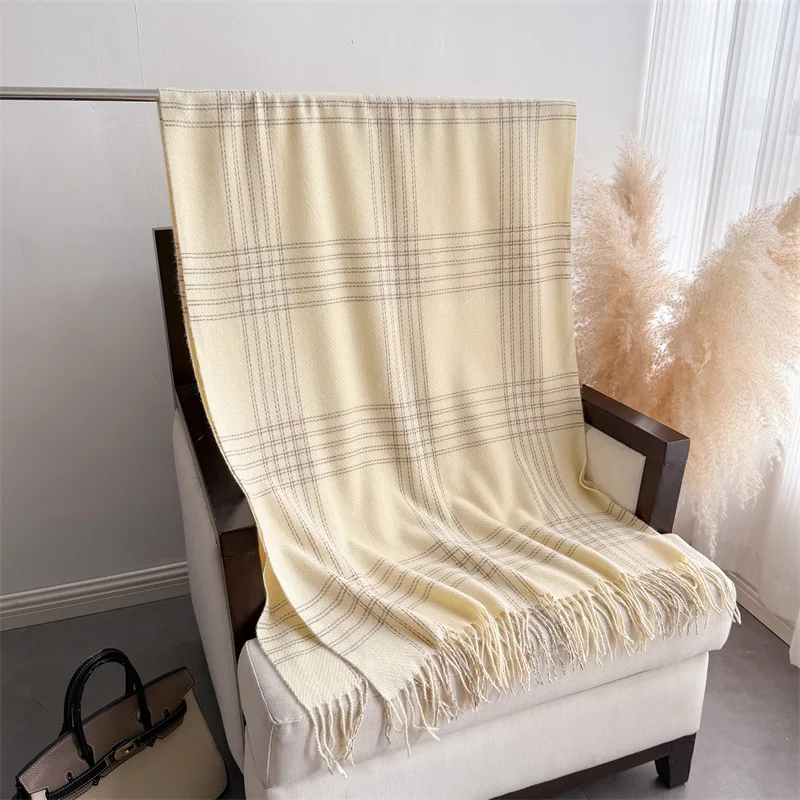 女性用、スコットランド風のフリンジ付き冬用マフラー、タッセル - Woven Scarf Blanket のレビューと価格