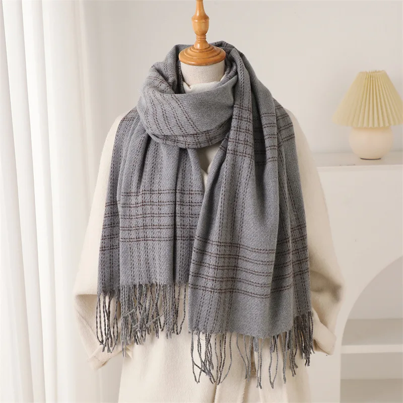 女性用、スコットランド風のフリンジ付き冬用マフラー、タッセル - Woven Scarf Blanket のレビューと価格