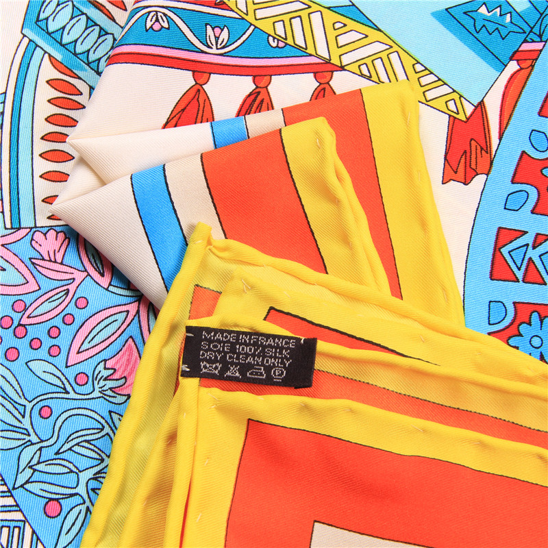 マニュアル手圧延ツイルシルクスカーフ女性花バッグ印刷正方形の - Scarf Silk Square のレビューと価格