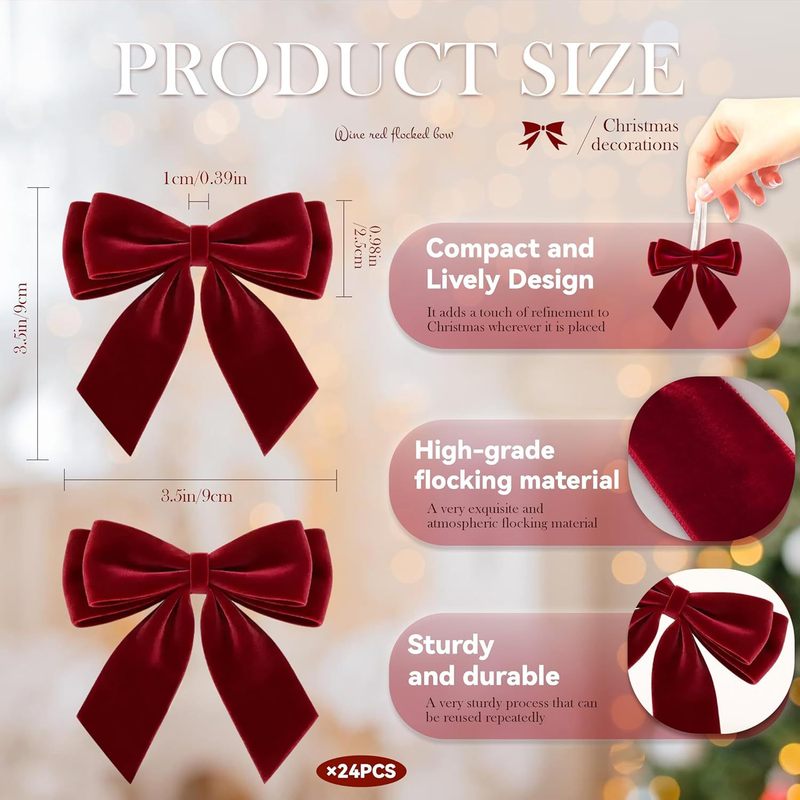 24個入り、あらかじめリボンが結ばれた赤いベルベットリボン。 - Bow Tie Pre Tied のレビューと価格