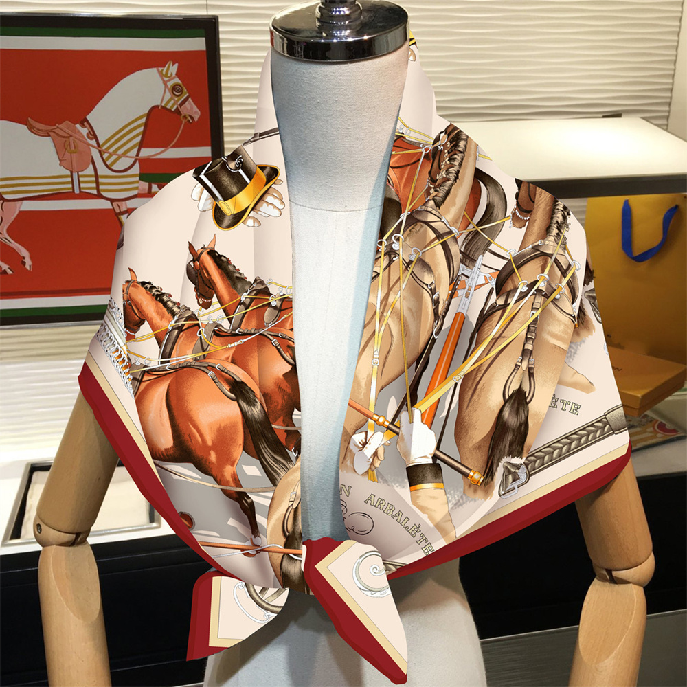 シルクスカーフ女性馬プリント正方形スカーフヘッドエシャルプシ - Face Scarf Mask のレビューと価格