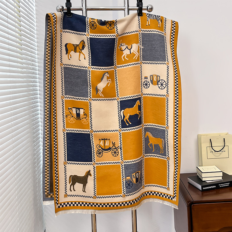 高級暖かいポンチョカシミヤ冬の女性用スカーフ馬柄ショールラッ - Woven Scarf Blanket のレビューと価格